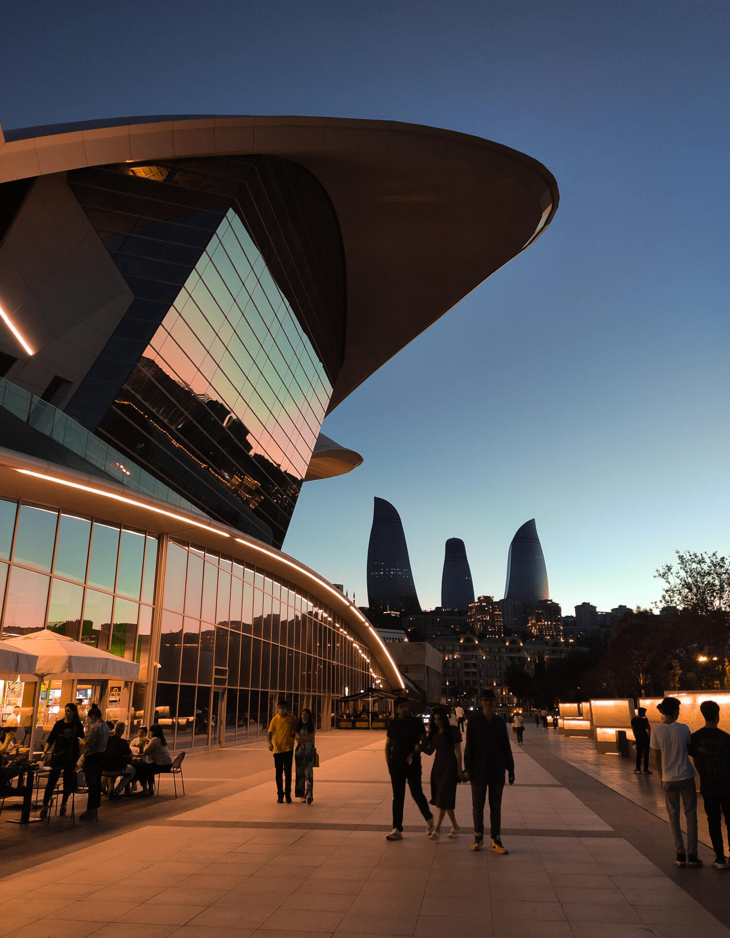 Baku night scene, flame towers in the distance, from Baku ad agency